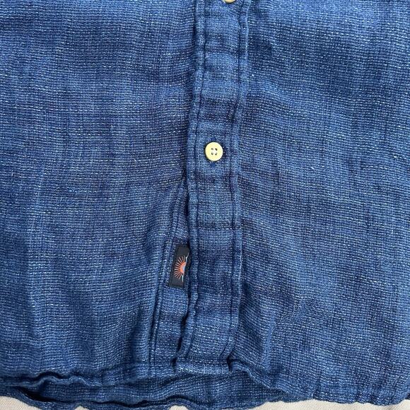 Faherty Linen Shirt Mens 2XL Blue Button Up Casual Beach Short Sleeve - Picture 2 of 7